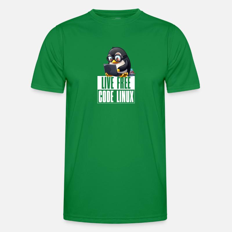 Live Free Code Linux Nerd Tux Nerdy Penguin Coding Männer Funktions-T-Shirt