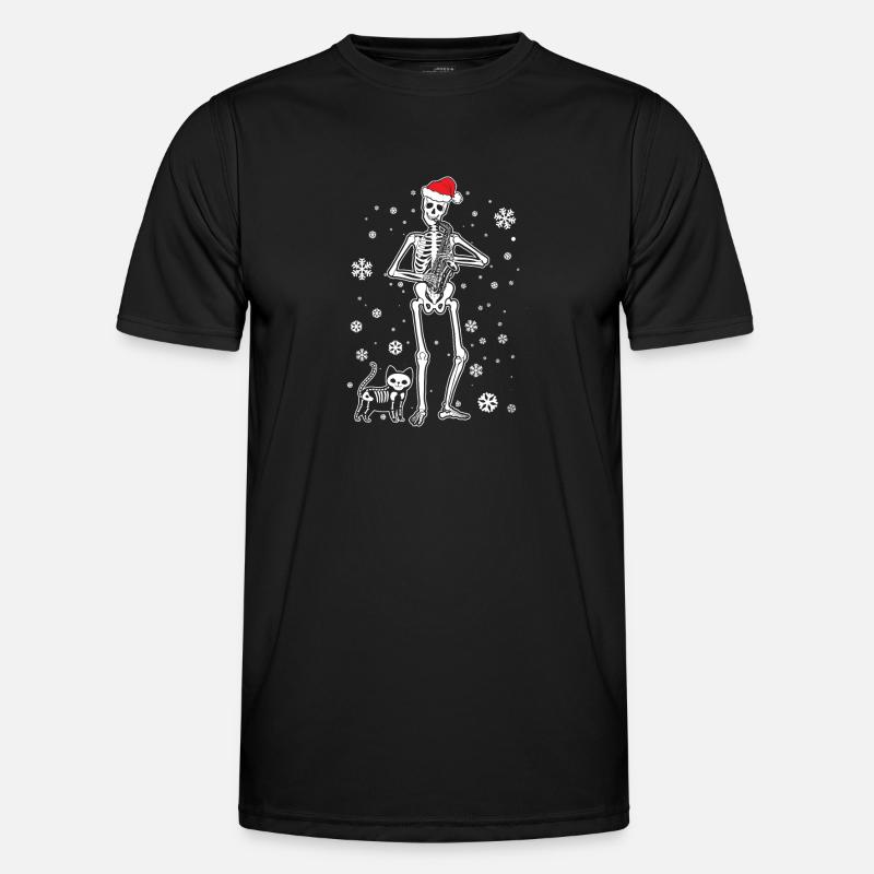 Skeleton Saxophone Cat - Men's Functional T-Shirt - black