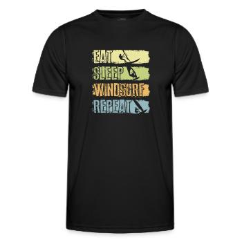 Food Sleep Windsurfing Repetition - Men's Functional T-Shirt - black - Front - AI Model Male 178 dark (178cm)