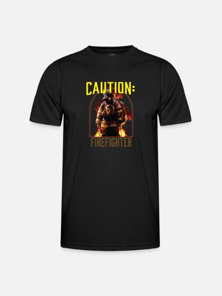 Caution Firefighter Fire Rescue Fireman - Men's Functional T-Shirt - black