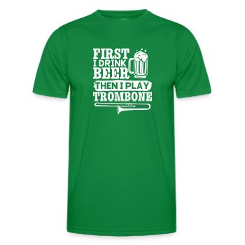 D’abord je bois de la bière puis je joue du trombone tromboniste - T-shirt sport Homme - vert - Devant - AI Model Male 178 dark (178cm)