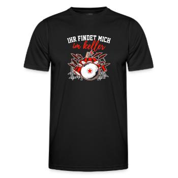 Ihr findet mich im Keller Schlagzeug - Männer Funktions-T-Shirt - Schwarz - Vorne - AI Model Male 178 dark (178cm)