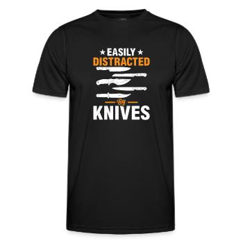 Easily Distracted By Knives Chefs Tools Kitchen Fo - Men's Functional T-Shirt - black - Front - AI Model Male 178 dark (178cm)