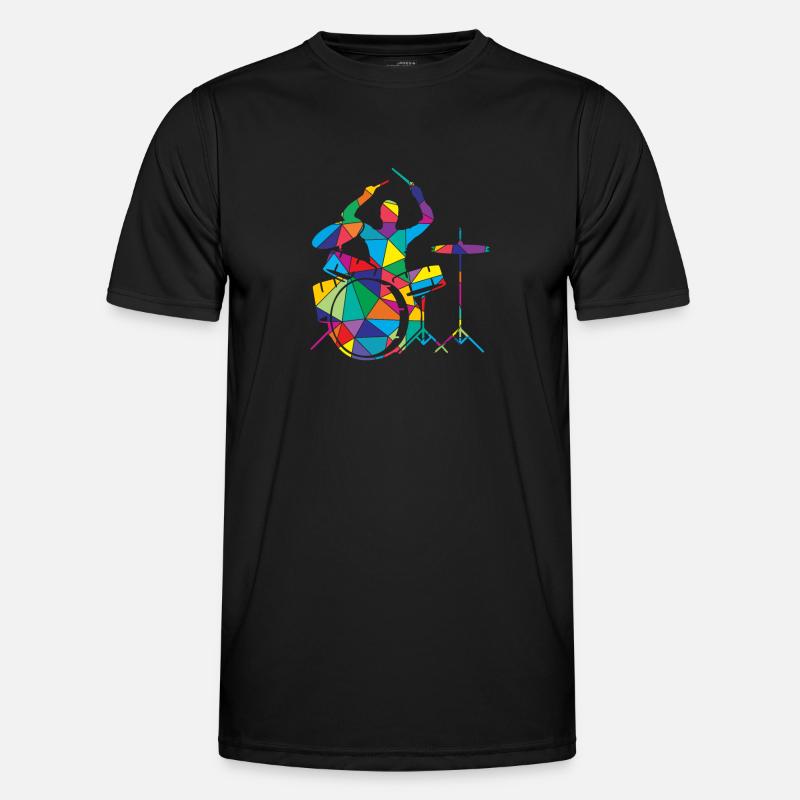 Low Poly Musikalisches Polygon Trommel - Männer Funktions-T-Shirt - Schwarz