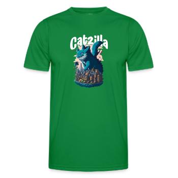 Catzilla Unleashed Funny Cartoon-Style Feline - Männer Funktions-T-Shirt - Kelly Green - Vorne - AI Model Male 178 dark (178cm)