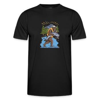 Bigfoot Salmon Fishing Graphic - Men's Functional T-Shirt - black - Front - AI Model Male 178 dark (178cm)