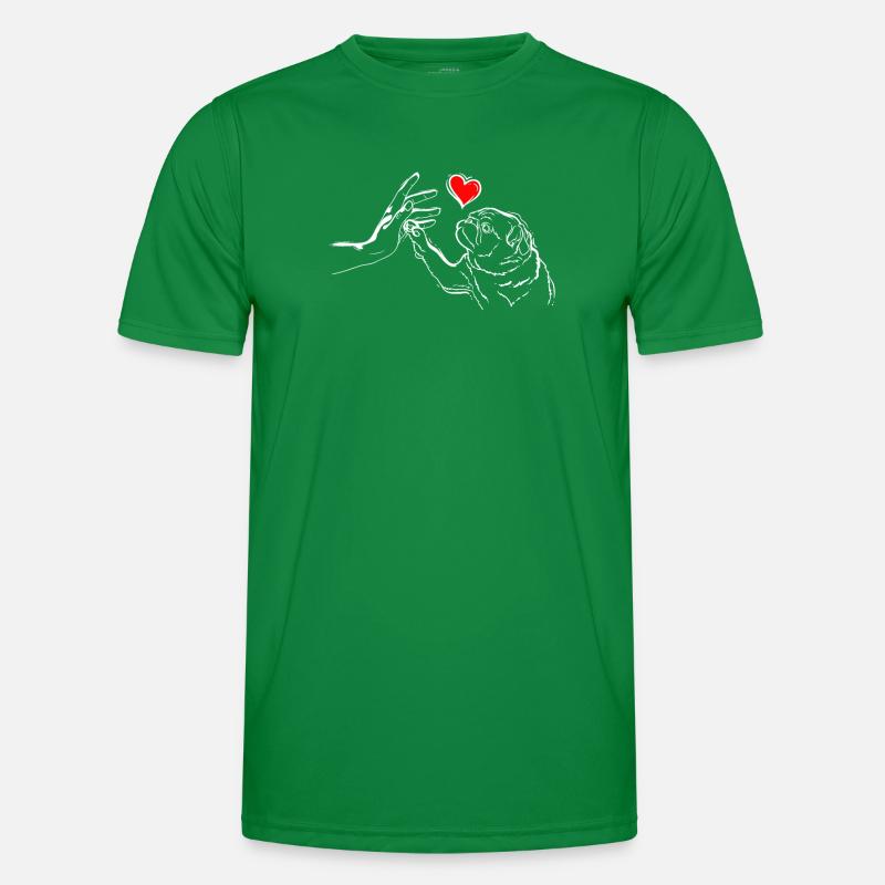 Mops Zeichnung Herz Händchen Halten mit Mops Männer Funktions-T-Shirt