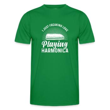 I Just Freaking Love Playing Harmonica Instruments - Men's Functional T-Shirt - kelly green - Front - AI Model Male 178 dark (178cm)