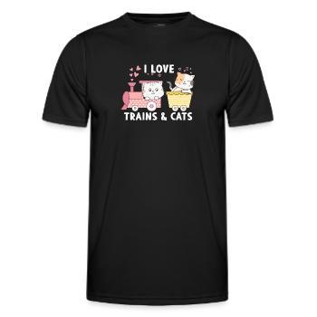 I Love Trains and Cats - Men's Functional T-Shirt - black - Front - AI Model Male 178 dark (178cm)