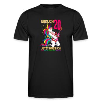 endlich 20 erwachsen Einhorn 20. Geburtstag - Männer Funktions-T-Shirt - Schwarz - Vorne - AI Model Male 178 dark (178cm)