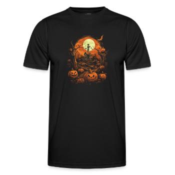 Haunted House with Pumpkins and Skeleton Full Moon - Men's Functional T-Shirt - black - Front - AI Model Male 178 dark (178cm)