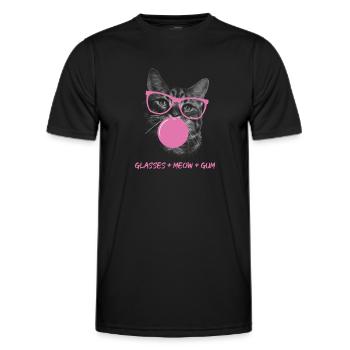 Katze in Brille mit rosa Kaugummi - Männer Funktions-T-Shirt - Schwarz - Vorne - AI Model Male 178 dark (178cm)