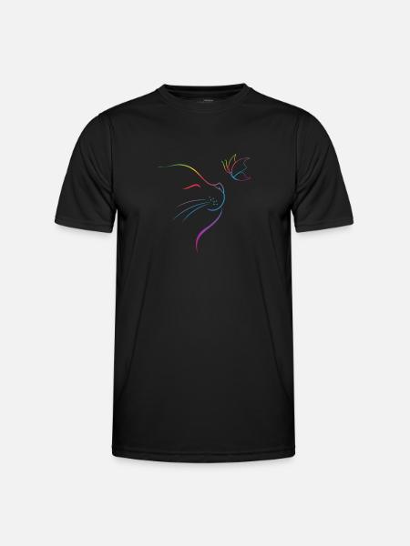 Chat avec papillon - T-shirt sport Homme - noir
