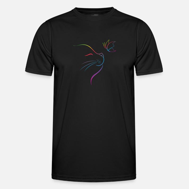 Katze mit Schmetterling - Männer Funktions-T-Shirt - Schwarz
