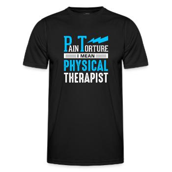 PT Physiotherapy Physiotherapist Job - Men's Functional T-Shirt - black - Front - AI Model Male 178 dark (178cm)