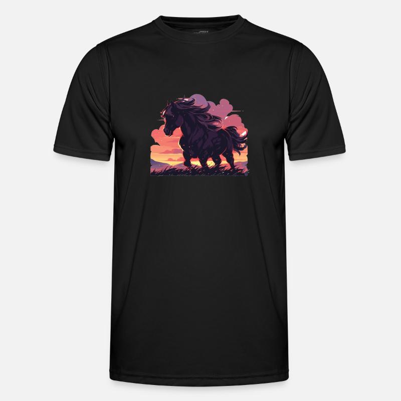 Chevaux, Cheval Noir, Cheval, Coucher De Soleil T-shirt sport Homme