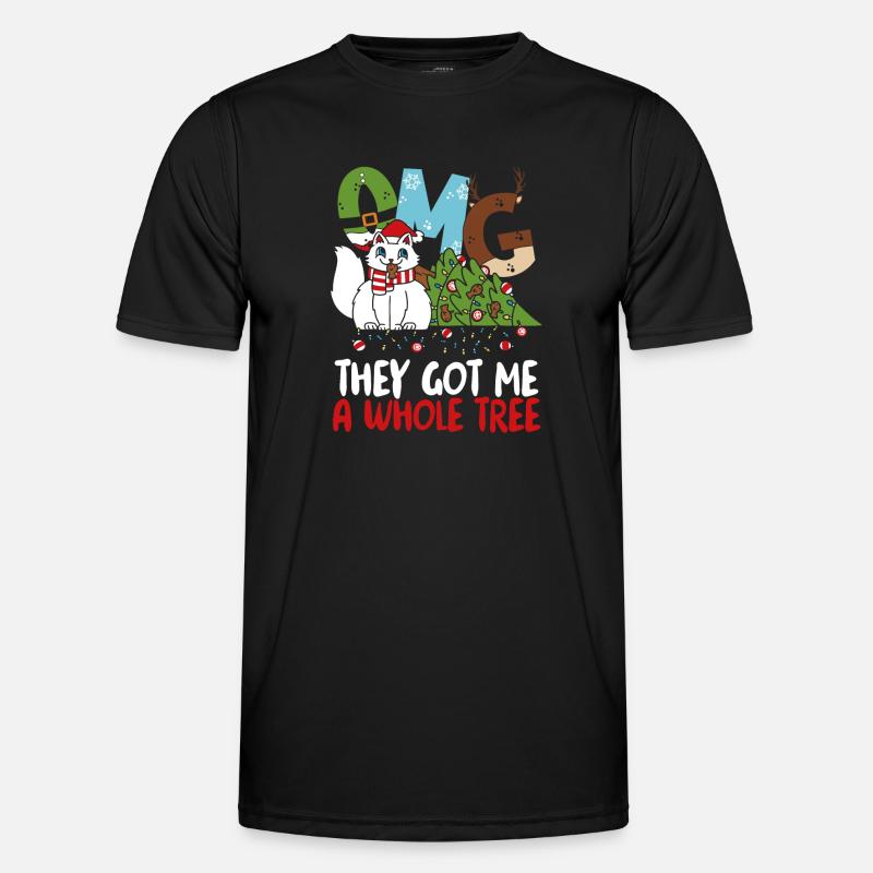 Cat with Christmas tree - Men's Functional T-Shirt - black