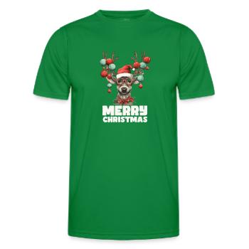 Rentier mit Weihnachtskugeln und Mütze - Männer Funktions-T-Shirt - Kelly Green - Vorne - AI Model Male 178 dark (178cm)
