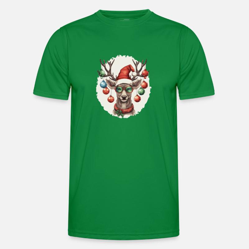Rentier mit Weihnachtskugeln und Mütze Männer Funktions-T-Shirt