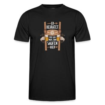 He's getting married, we're just here to drink, leather pants - Men's Functional T-Shirt - black - Front - AI Model Male 178 dark (178cm)