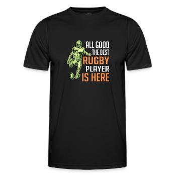 All good the best Rugby Player is here - Funny Rug - Men's Functional T-Shirt - black - Front - AI Model Male 178 dark (178cm)