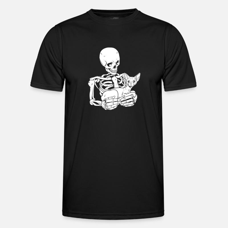 Skeleton Holding Cat - Men's Functional T-Shirt - black