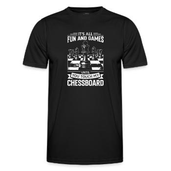 Grandmaster's Chess Chessboard for Chess Players - Men's Functional T-Shirt - black - Front - AI Model Male 178 dark (178cm)