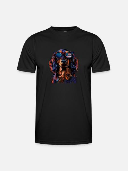 Dachshund with American Sunglasses - Men's Functional T-Shirt - black