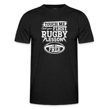 Touch me and your first Rugby lesson is free - Rug - Men's Functional T-Shirt - black - Front - AI Model Male 178 dark (178cm)