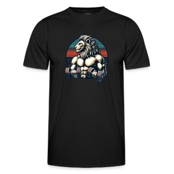 Lion Musclé Bodybuilder Gym Entraînement Rétro Coucher de soleil - T-shirt sport Homme - noir - Devant - AI Model Male 178 dark (178cm)