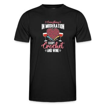 Tout avec modération sauf le crochet et le vin - T-shirt sport Homme - noir - Devant - AI Model Male 178 dark (178cm)
