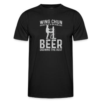 Wing Chun solves most of my problems, beer drowns - Men's Functional T-Shirt - black - Front - AI Model Male 178 dark (178cm)