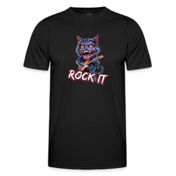 Rock It KatzeMusiker mit E-Gitarre - Männer Funktions-T-Shirt - Schwarz - Vorne - AI Model Male 178 dark (178cm)