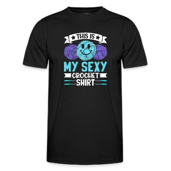 This is my sexy Crochet shirt Crocheting Crochet - Men's Functional T-Shirt - black - Front - AI Model Male 178 dark (178cm)