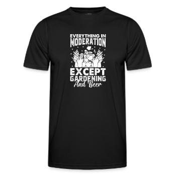 Tout avec modération, sauf le jardinage et la bière - T-shirt sport Homme - noir - Devant - AI Model Male 178 dark (178cm)