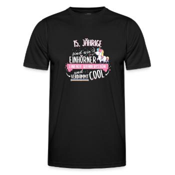 Geburtstag 15 Geburtstag Einhorn Spruch Party - Männer Funktions-T-Shirt - Schwarz - Vorne - AI Model Male 178 dark (178cm)