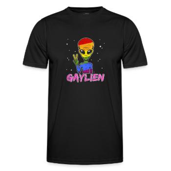Alien Gay Gaylien LGBT Schwul Regenbogen CSD - Männer Funktions-T-Shirt - Schwarz - Vorne - AI Model Male 178 dark (178cm)