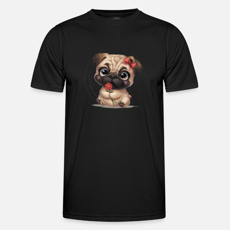 Mops Hundehalter Mops Liebe Blume Männer Funktions-T-Shirt