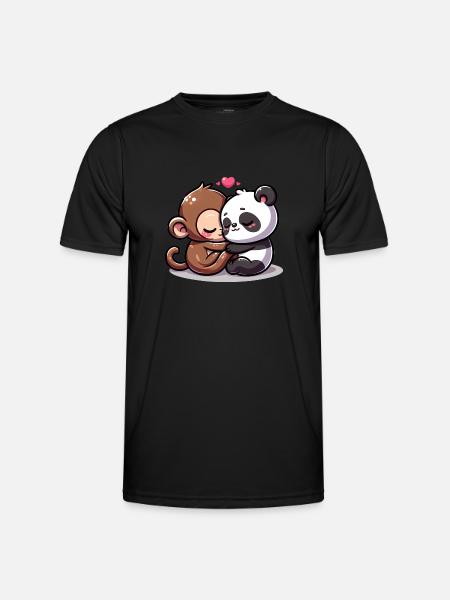 Câlin Singe Et Panda Amoureux - T-shirt sport Homme - noir