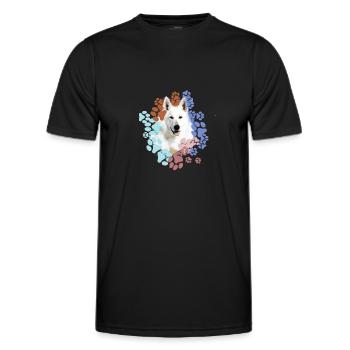 White Shepherd, German Shepherd, Paws, Print - Men's Functional T-Shirt - black - Front - AI Model Male 178 dark (178cm)