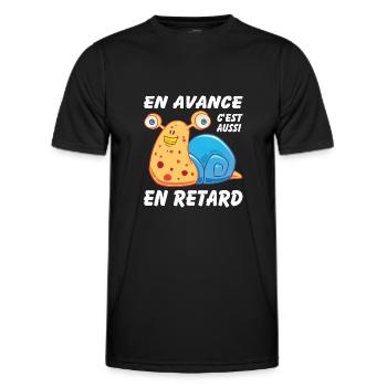 En avance c'est aussi en retard - T-shirt sport Homme - noir - Devant - AI Model Male 178 dark (178cm)