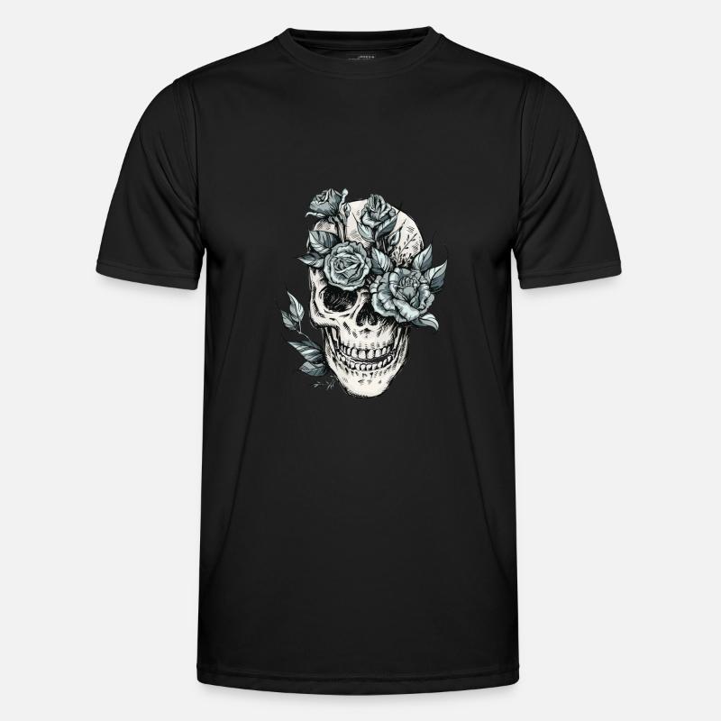 Skull and Crossbones Skull avec des fleurs idée cadeau T-shirt sport Homme