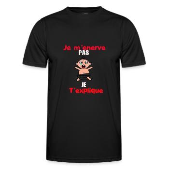 je m' enerve pas je t' explique - T-shirt sport Homme - noir - Devant - AI Model Male 178 dark (178cm)