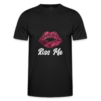 lips lipstick kiss lips kiss me - Men's Functional T-Shirt - black - Front - AI Model Male 178 dark (178cm)