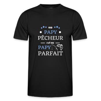 t shirt papy pecheur parfait cadeau humour peche - T-shirt sport Homme - noir - Devant - AI Model Male 178 dark (178cm)