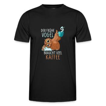 Kaffee Eule Kaffeetrinker Koffein lustiger Spruch - Männer Funktions-T-Shirt - Schwarz - Vorne - AI Model Male 178 dark (178cm)