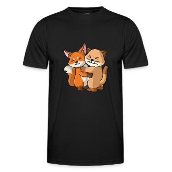 Cat with fox love sweet cute animals - Men's Functional T-Shirt - black - Front - AI Model Male 178 dark (178cm)