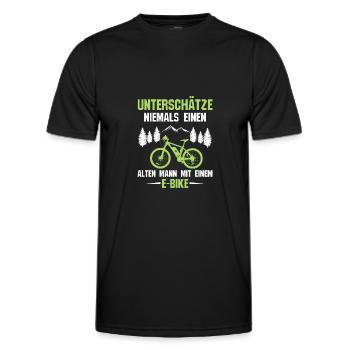 Unterschätze niemals einen alten Mann mit E-Bike - Männer Funktions-T-Shirt - Schwarz - Vorne - AI Model Male 178 dark (178cm)