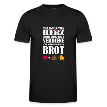 Mit ganz viel Herz Urin und Kot Pflegekraft - Männer Funktions-T-Shirt - Schwarz - Vorne - AI Model Male 178 dark (178cm)
