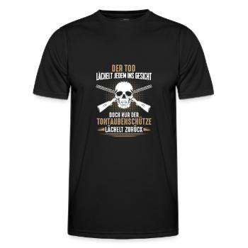 Der Tod lächelt jedem ins Gesicht Tontaubenschütze - Männer Funktions-T-Shirt - Schwarz - Vorne - AI Model Male 178 dark (178cm)